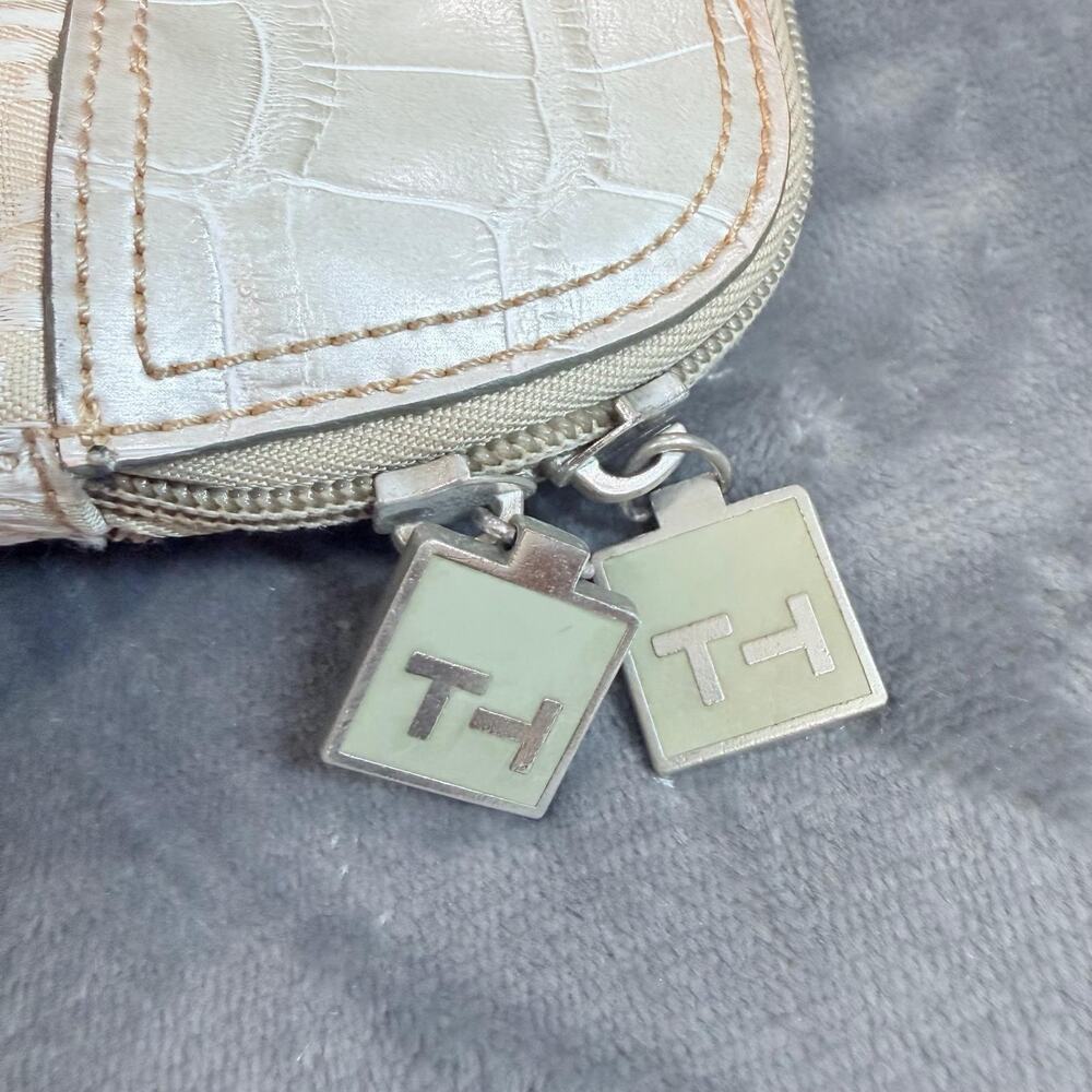 Tommy Hilfiger Monogram Textured Trim Leather Shoulder Bag Beige/White - Picture 9 of 11